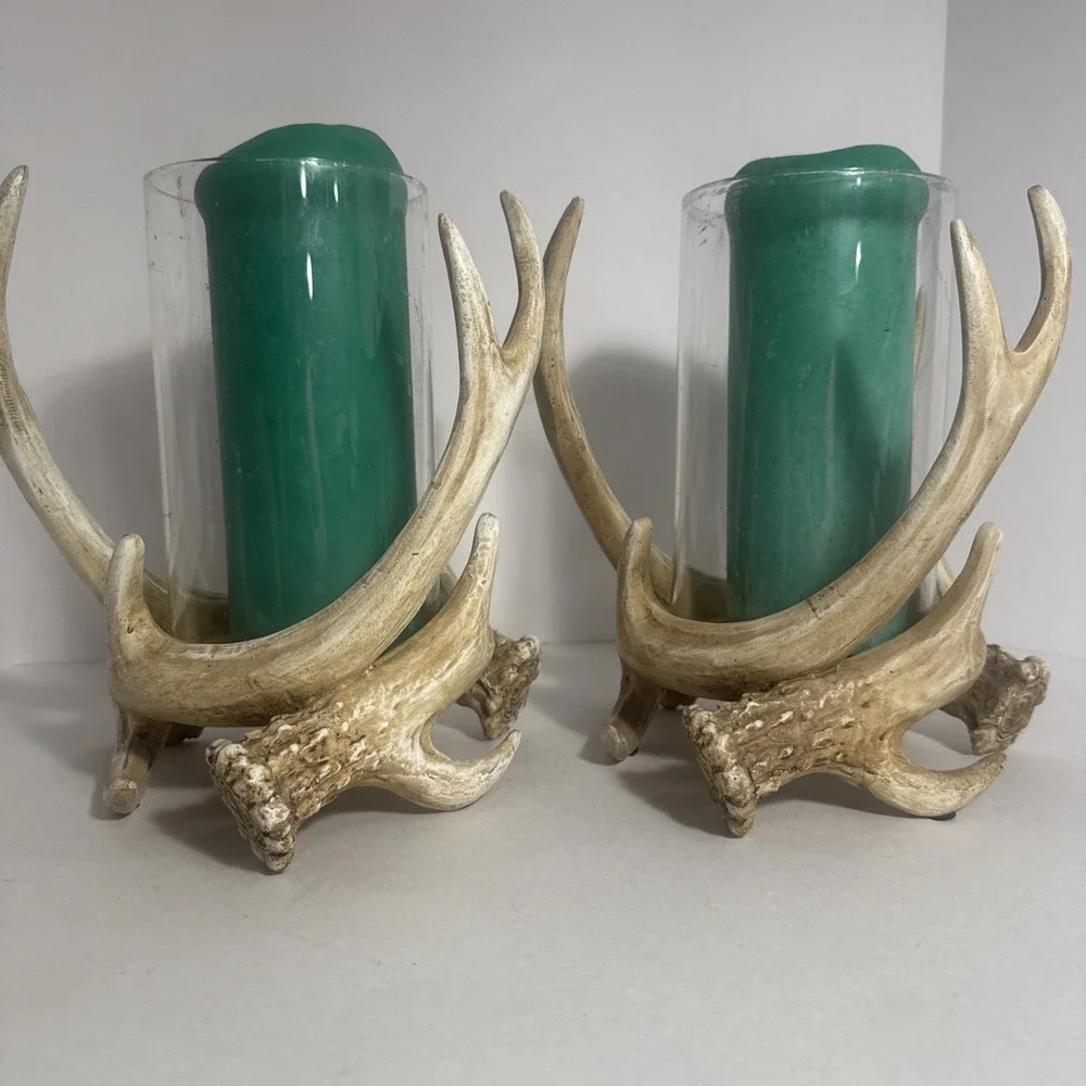 Rustic Faux Deer Antlers Candle Holders 9 Inch‎ Set Of 2 Candles Included